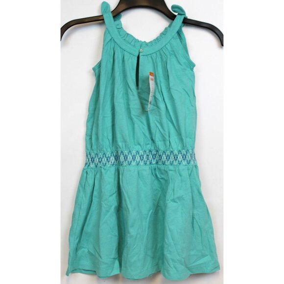 2014 Gymboree Sparkle Safari Teal Dress Embroidered Bow Shirring Tank Summer - Picture 4 of 7